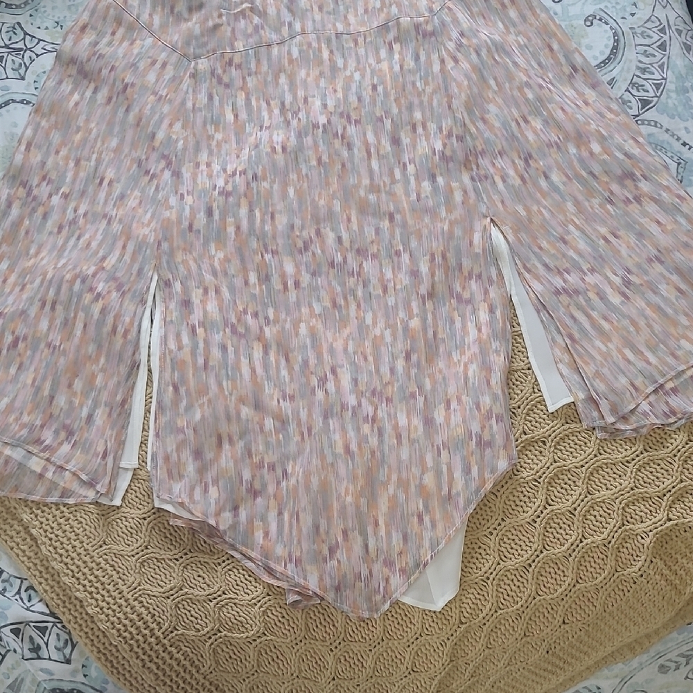 Vintage Grace Dane Lewis Silk Watercolor Handkerchief Hem Skirt - Size 14 - Picture 4 of 9